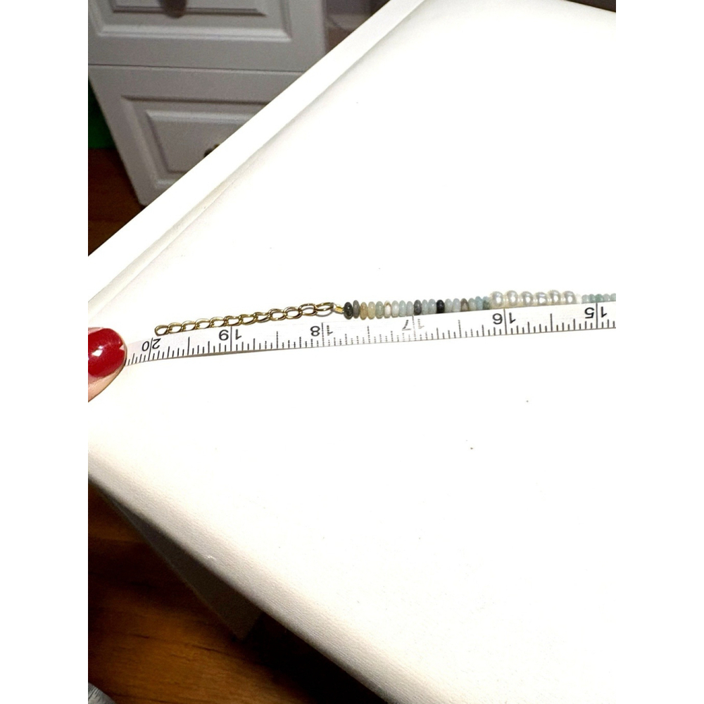 Handmade Sun Charm Necklace with Amazonite, Pearls & Gold Accents - Picture 5 of 5